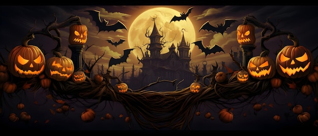 photo halloween wallpaper halloween day background with evil pumpkins generative ai