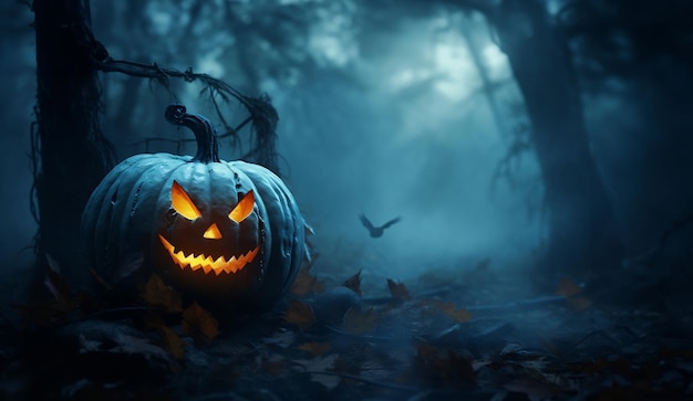 Photo Halloween wallpaper with evil pumpkin for Halloween day