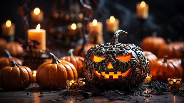 Photo halloween wallpaper with evil pumpkins