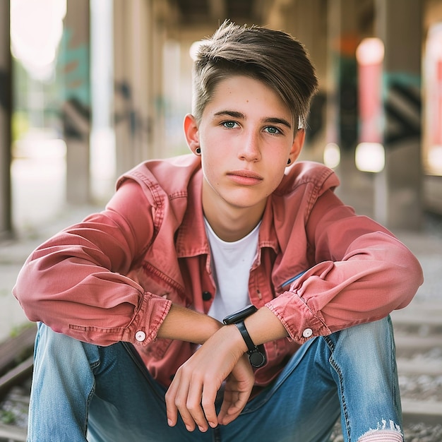 Photo photo of handsome teenage young guy looking at camera