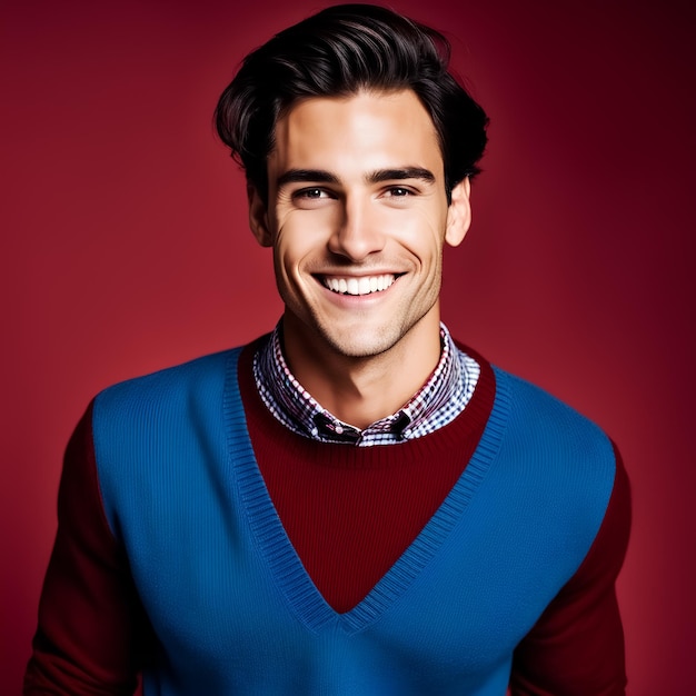 photo handsome young boy wearing stylish red sweater with long sleeves