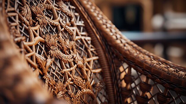 Photo a photo of a handwoven wicker chair with decorative