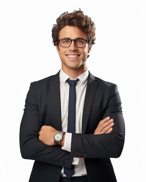 Photo happy businessman standing with arms crossed isolated on white background