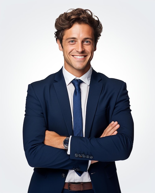 Photo happy businessman standing with arms crossed isolated on white background