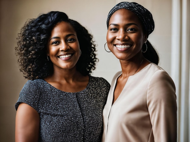 photo of happy family black mother and daughter generative AI