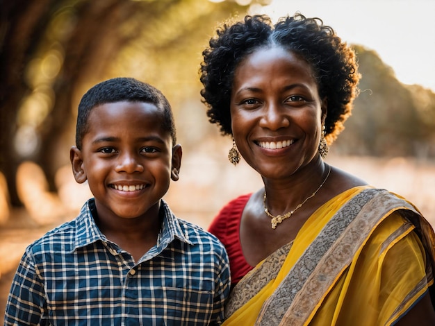 photo of happy family black mother and son generative AI