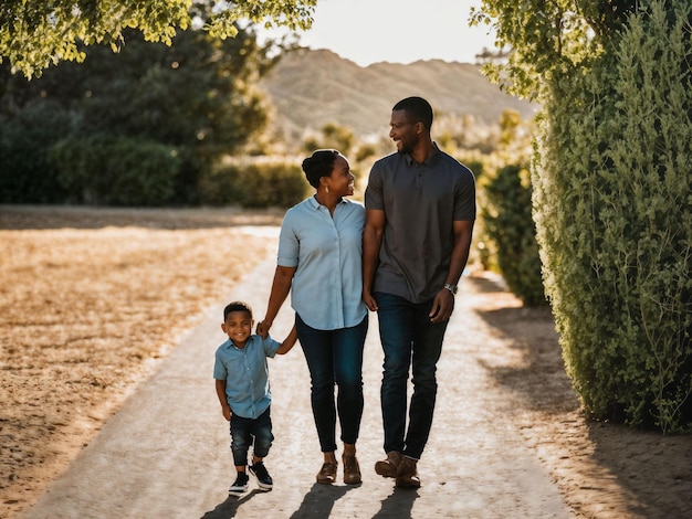 photo of happy family black mother and son generative AI