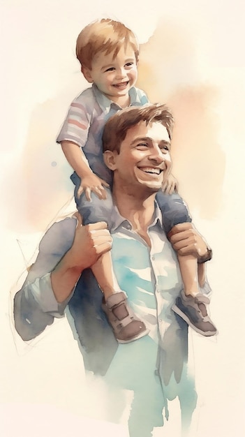 Photo happy father's day painting in watercolor effect