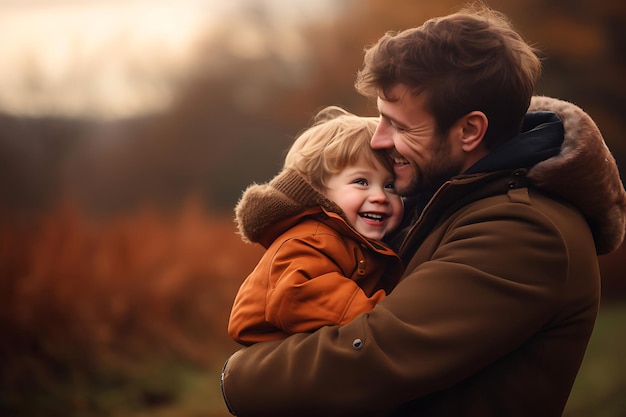 Photo photo of a happy father and son posing outdoor and copy space