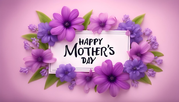 Photo happy mothers day inscription with purple flowers