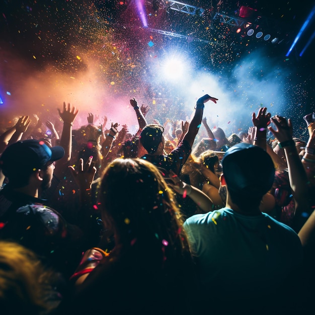 a photo of happy people dance in nightclub party concert