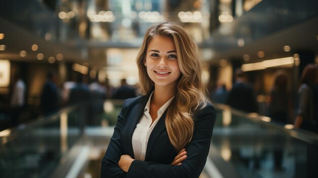 Photo happy positive successful beautiful excited businesswoman generated by AI