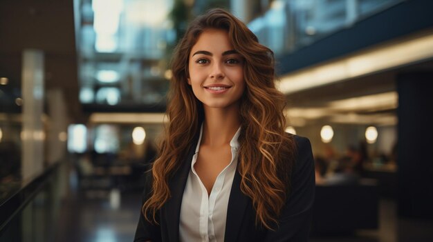 Photo happy positive successful beautiful excited businesswoman generated by AI