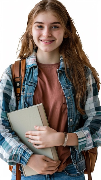 Photo of happy student portrait college girl student