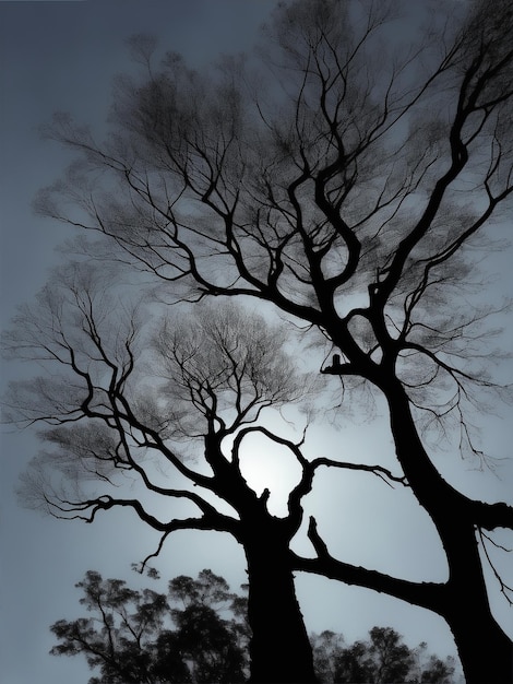 A photo of a hauntingly beautiful silhouette of a tree AI Generated