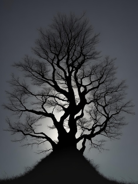 A photo of a hauntingly beautiful silhouette of a tree AI Generated