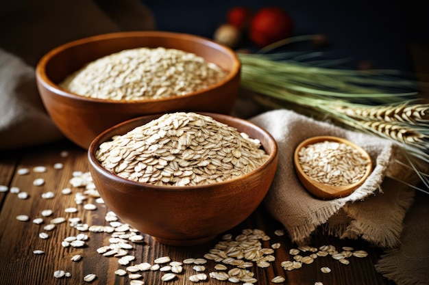 Photo of healthy oatmeal and oats grains barley grain