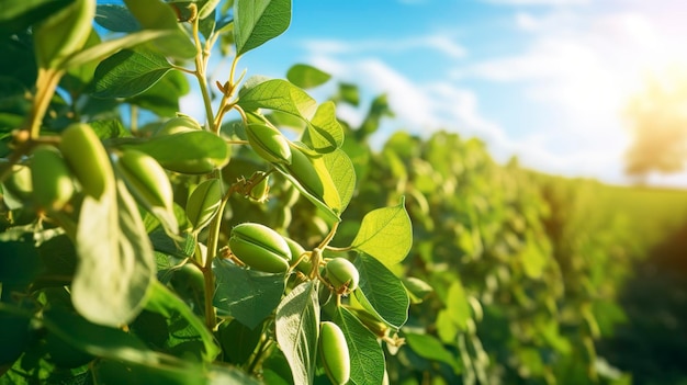 Photo a photo of a healthy soybean crop in a summer field