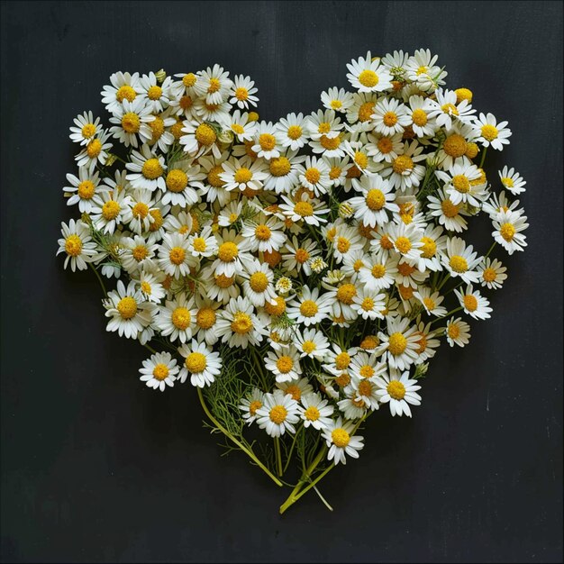 Photo heart shape made from white chamomile daisy flowers alternative medicine