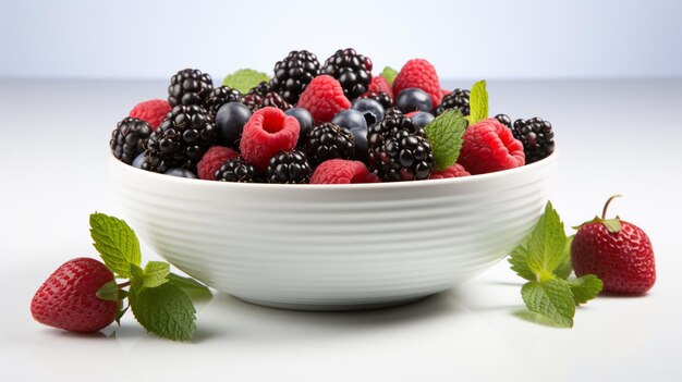 photo high angle forest fruits in bowl generated by AI