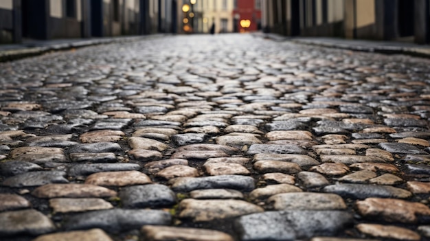 Photo photo highlighting the textured surface of a cobblestone street