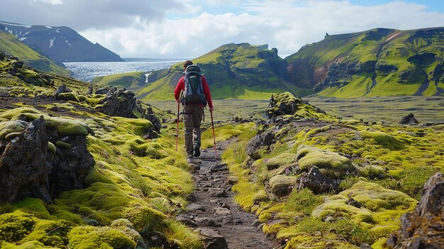 photo of a hiking men conquer mountain peak adventure awaits