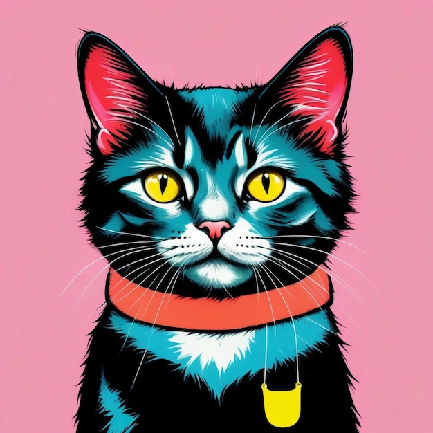 Photo hipster cute pop art cat illustration hand drawn