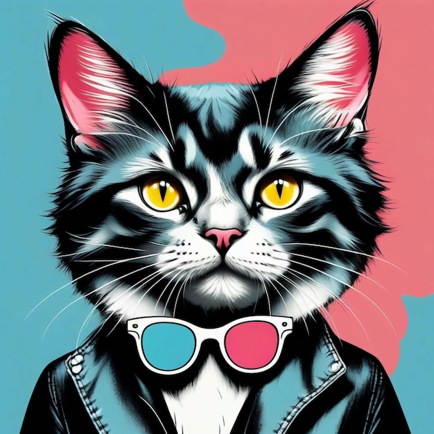 Photo hipster cute pop art cat illustration hand drawn