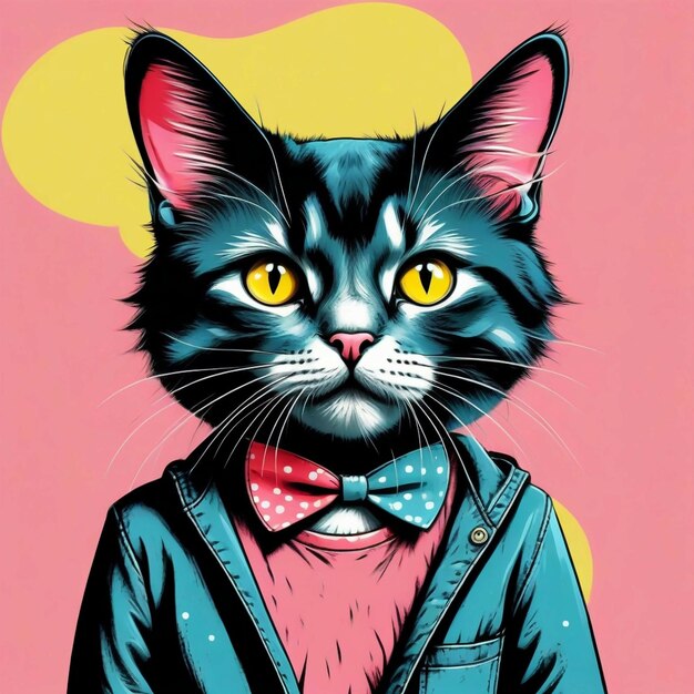 Photo hipster cute pop art cat illustration hand drawn