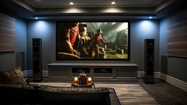 Photo a photo of a home theater room with a wallmount