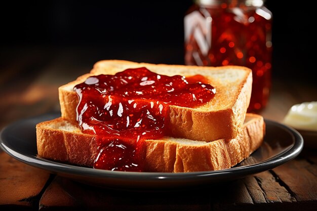 Photo homemade whole wheat bread with strawberry jam and fresh strawberry Ai generated