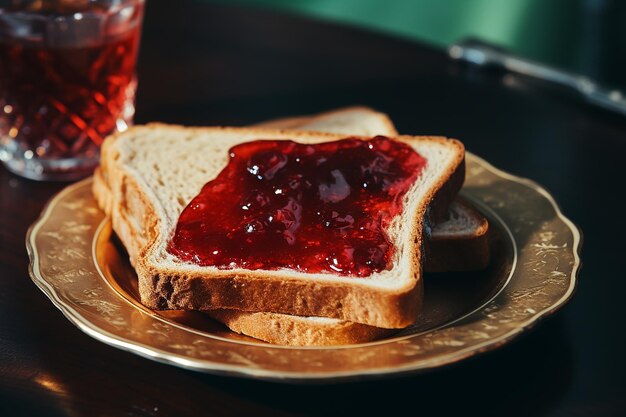 Photo homemade whole wheat bread with strawberry jam and fresh strawberry Ai generated