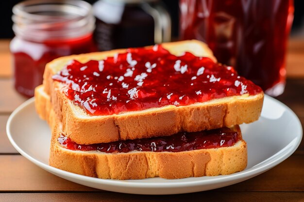 Photo homemade whole wheat bread with strawberry jam and fresh strawberry Ai generated