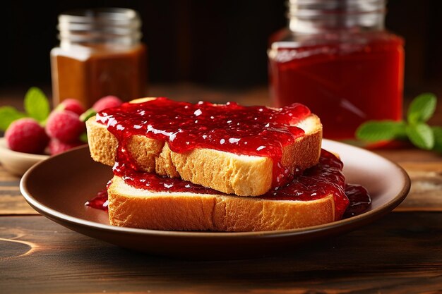 Photo homemade whole wheat bread with strawberry jam and fresh strawberry Ai generated