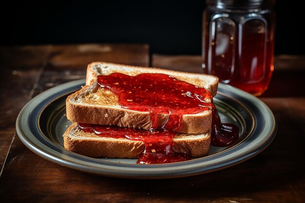 Photo homemade whole wheat bread with strawberry jam and fresh strawberry Ai generated