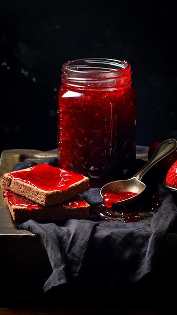 Photo homemade whole wheat bread with strawberry jam and fresh strawberry Ai generated