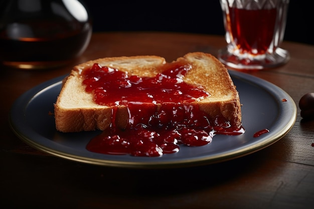 Photo homemade whole wheat bread with strawberry jam and fresh strawberry Ai generated