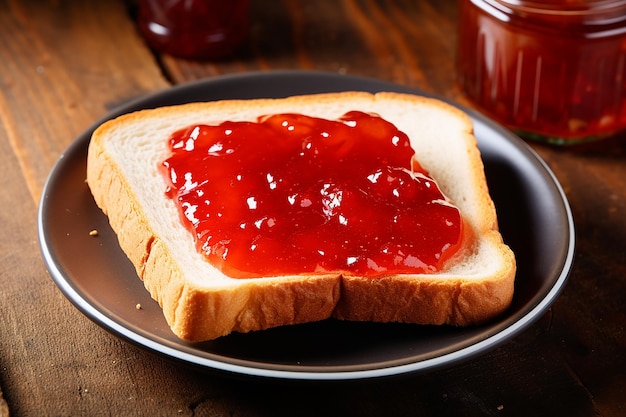 Photo homemade whole wheat bread with strawberry jam and fresh strawberry Ai generated