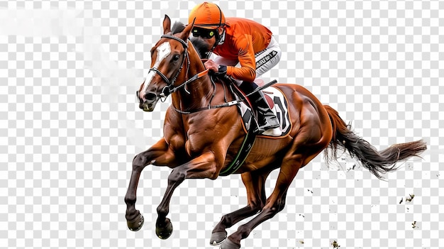 Photo of horse and jockey on transparent background