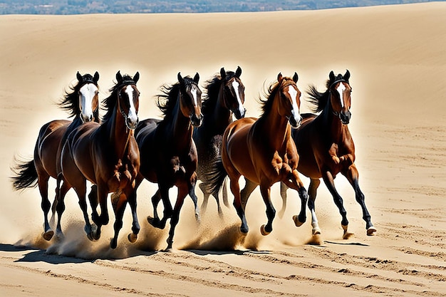 Photo horses galloping in the sand painting