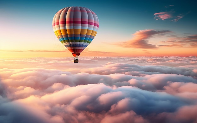 Photo of hot colorful air balloons with morning mountain and sky wallpaper