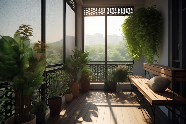 Photo of a house balcony with ornamental plants