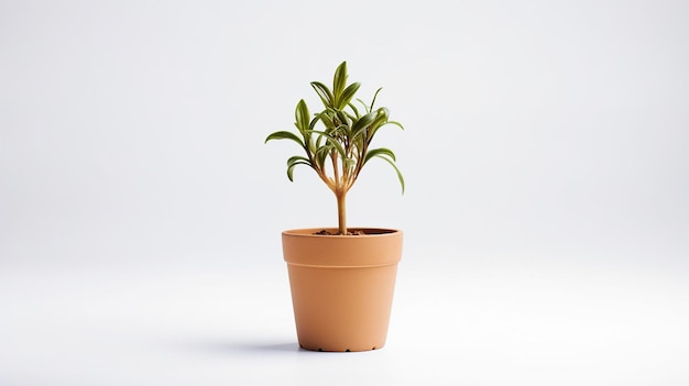 Photo of houseplant in minimalist pot on white background