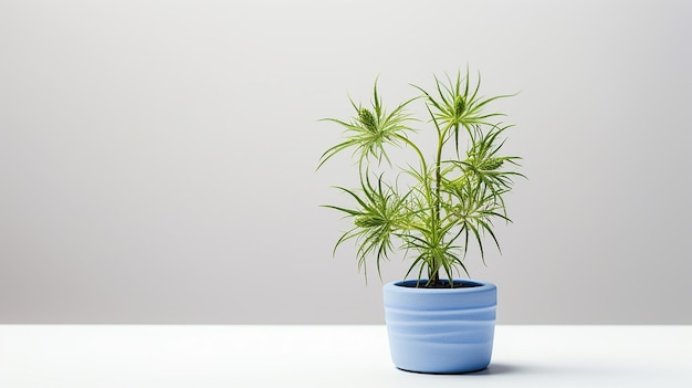 Photo of houseplant in minimalist pot on white background