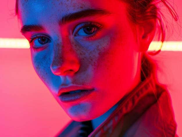 photo of Illustration beauty traced in neon light dynamic composition and dramatic lighting darkcor