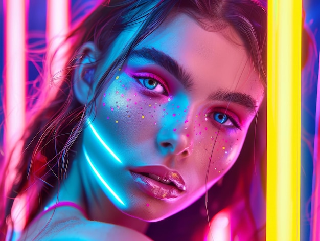 photo of Illustration beauty traced in neon light dynamic composition and dramatic lighting darkcor