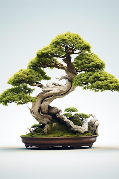 Photo illustration of a bonsai tree in a pot