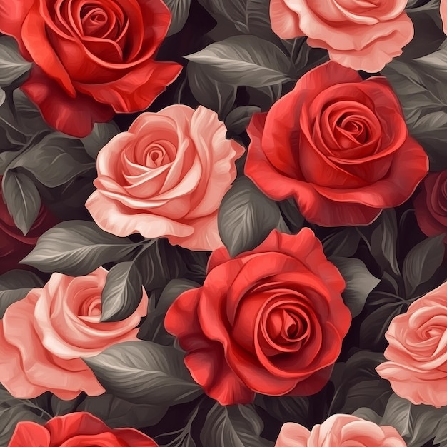 The photo illustration of seamless pattern of beautiful roses on the colorful background