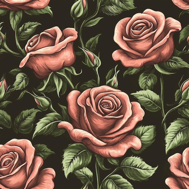 The photo illustration of seamless pattern of beautiful roses on the colorful background