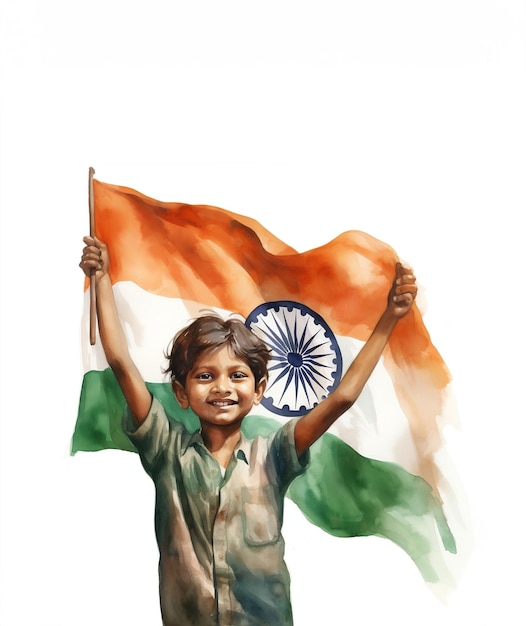 Photo indian boy holding indian flag for india independence day concept background